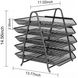 Countertop 4 Tiered Shelf Office Desktop Tray Rack, Mesh Metal Desk Organizer File Rack Letter Tray A4 Papers Documents Holder Desk Organizer For Office (Black)