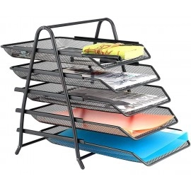 Countertop 4 Tiered Shelf Office Desktop Tray Rack, Mesh Metal Desk Organizer File Rack Letter Tray A4 Papers Documents Holder Desk Organizer For Office (Black)