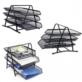 Countertop 4 Tiered Shelf Office Desktop Tray Rack, Mesh Metal Desk Organizer File Rack Letter Tray A4 Papers Documents Holder Desk Organizer For Office (Black)