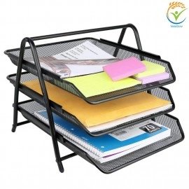 Countertop 4 Tiered Shelf Office Desktop Tray Rack, Mesh Metal Desk Organizer File Rack Letter Tray A4 Papers Documents Holder Desk Organizer For Office (Black)