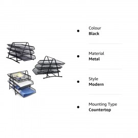 Countertop 4 Tiered Shelf Office Desktop Tray Rack, Mesh Metal Desk Organizer File Rack Letter Tray A4 Papers Documents Holder Desk Organizer For Office (Black)