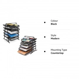 Countertop 4 Tiered Shelf Office Desktop Tray Rack, Mesh Metal Desk Organizer File Rack Letter Tray A4 Papers Documents Holder Desk Organizer For Office (Black)