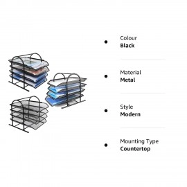 Countertop 4 Tiered Shelf Office Desktop Tray Rack, Mesh Metal Desk Organizer File Rack Letter Tray A4 Papers Documents Holder Desk Organizer For Office (Black)