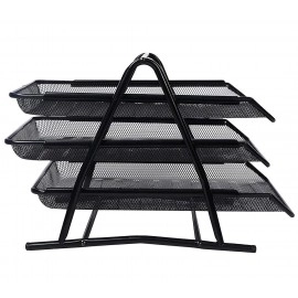 Countertop 4 Tiered Shelf Office Desktop Tray Rack, Mesh Metal Desk Organizer File Rack Letter Tray A4 Papers Documents Holder Desk Organizer For Office (Black)