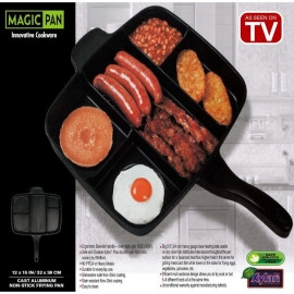 Magic pan Double Sided Magic Frying Pan, Non-Stick 5 in 1 Fry Pan Divided Grill Fry Oven Meal Skillet (Non Stick, Black)