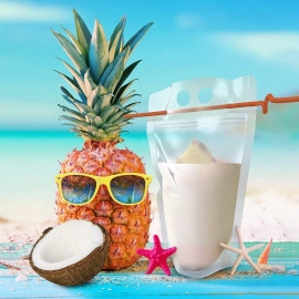 10 PCS Drink Pouches for Adults with Straws, Heavy Duty Hand-held Translucent Reclosable Plastic Smoothie Drink Pouches with 10 Straws