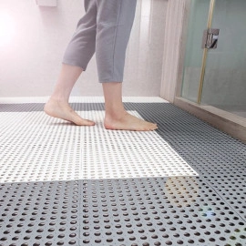 Interlocking Shower mat for Bathroom Anti Slip Big Size Bathtub mat with Drain Holes Suction Cups for Bathroom Inside Rubber mat for Floor Tiles (12 * 12 inch/Multi)-(3 White + 3 Grey)