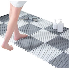 Interlocking Shower mat for Bathroom Anti Slip Big Size Bathtub mat with Drain Holes Suction Cups for Bathroom Inside Rubber mat for Floor Tiles (12 * 12 inch/Multi)-(3 White + 3 Grey)