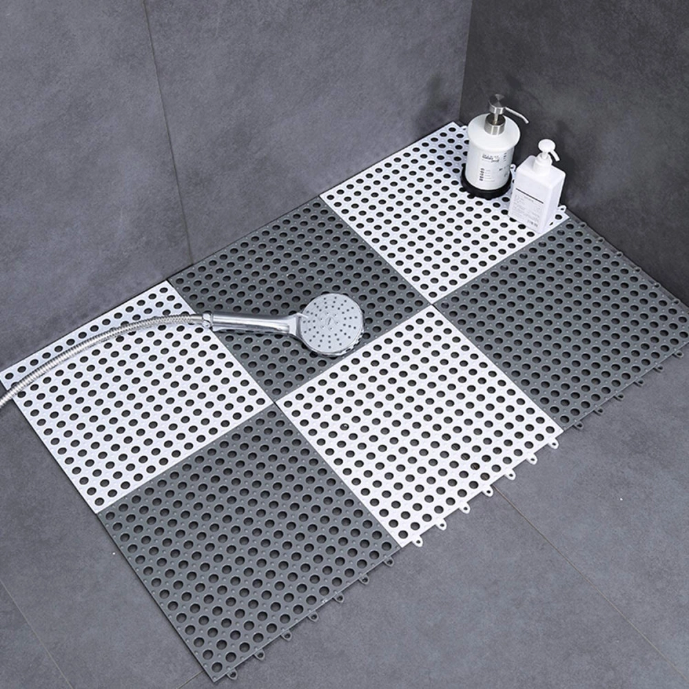 Interlocking Shower mat for Bathroom Anti Slip Big Size Bathtub mat with Drain Holes Suction Cups for Bathroom Inside Rubber mat for Floor Tiles (12 * 12 inch/Multi)-(3 White + 3 Grey)
