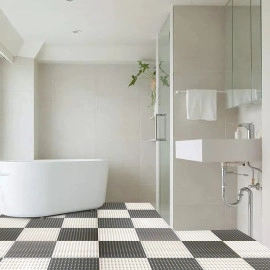 Interlocking Shower mat for Bathroom Anti Slip Big Size Bathtub mat with Drain Holes Suction Cups for Bathroom Inside Rubber mat for Floor Tiles (12 * 12 inch/Multi)-(3 White + 3 Grey)