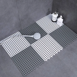 Interlocking Shower mat for Bathroom Anti Slip Big Size Bathtub mat with Drain Holes Suction Cups for Bathroom Inside Rubber mat for Floor Tiles (12 * 12 inch/Multi)-(3 White + 3 Grey)