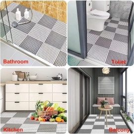 Interlocking Shower mat for Bathroom Anti Slip Big Size Bathtub mat with Drain Holes Suction Cups for Bathroom Inside Rubber mat for Floor Tiles (12 * 12 inch/Multi)-(3 White + 3 Grey)