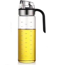 Auto Open Cover Glass Oil and Vinegar Cruet, Condiment Container with Ergonomic Non Slip Handle (550 ML)