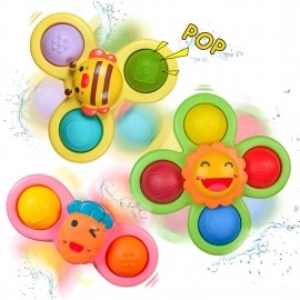 Baby Bath Toys 3 PCS Spinner Toy for Baby Spinners for Baby Toddlers Boys Girls Waterproof Suction Cup Spinning Top Rotating Montessori Learning Toy Sticks to Smooth Surface (Multicolor)
