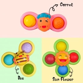 Baby Bath Toys 3 PCS Spinner Toy for Baby Spinners for Baby Toddlers Boys Girls Waterproof Suction Cup Spinning Top Rotating Montessori Learning Toy Sticks to Smooth Surface (Multicolor)