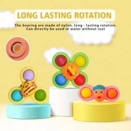 Baby Bath Toys 3 PCS Spinner Toy for Baby Spinners for Baby Toddlers Boys Girls Waterproof Suction Cup Spinning Top Rotating Montessori Learning Toy Sticks to Smooth Surface (Multicolor)