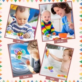 Baby Bath Toys 3 PCS Spinner Toy for Baby Spinners for Baby Toddlers Boys Girls Waterproof Suction Cup Spinning Top Rotating Montessori Learning Toy Sticks to Smooth Surface (Multicolor)