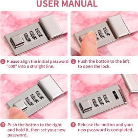 Marble Diary Journal With Locks For Girls And Women Secret Diaries Journal With Code Lock A5 Marble Notebooks With Combination Lock Pu Leather Cover Diary For Teen Girl (Pink)