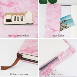 Marble Diary Journal With Locks For Girls And Women Secret Diaries Journal With Code Lock A5 Marble Notebooks With Combination Lock Pu Leather Cover Diary For Teen Girl (Pink)