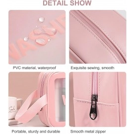 Wash Bag Clear Makeup Pouch Set Cosmetic Organizer Bag for Women and Girls Travel Waterproof Toiletry Storage Kit Organizer Makeup Pouch for Cosmetics Brushes Accessories (Set of 3, Pink)