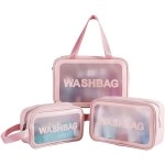 Wash Bag Clear Makeup Pouch Set Cosmetic Organizer Bag for Women and Girls Travel Waterproof Toiletry Storage Kit Organizer Makeup Pouch for Cosmetics Brushes Accessories (Set of 3, Pink)