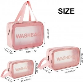 Wash Bag Clear Makeup Pouch Set Cosmetic Organizer Bag for Women and Girls Travel Waterproof Toiletry Storage Kit Organizer Makeup Pouch for Cosmetics Brushes Accessories (Set of 3, Pink)