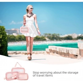 Wash Bag Clear Makeup Pouch Set Cosmetic Organizer Bag for Women and Girls Travel Waterproof Toiletry Storage Kit Organizer Makeup Pouch for Cosmetics Brushes Accessories (Set of 3, Pink)