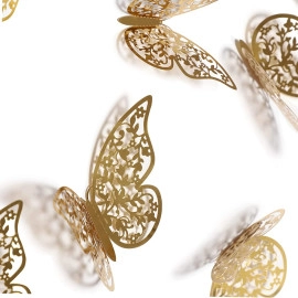 12pcs 3D Gorgeous Shiny Rose Gold Butterfly Stickers with Sticking Pads- (Rose Gold, Set of 12)