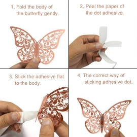 12pcs 3D Gorgeous Shiny Rose Gold Butterfly Stickers with Sticking Pads- (Rose Gold, Set of 12)