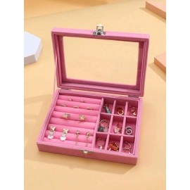 Jewellery Box Jewellery Organiser Box Velvet Clear Lid Jewelry Organizer, Ring Earring Bracelets Jewelry Storage Case, Portable Jewelry Box for Girls Women (Grey)