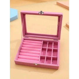 Jewellery Box Jewellery Organiser Box Velvet Clear Lid Jewelry Organizer, Ring Earring Bracelets Jewelry Storage Case, Portable Jewelry Box for Girls Women (Grey)