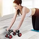 BELLUXA-Anti-Skid-Abdominal-Ab-Four-Roller-Exercise-Wheel-with-Knee-Mat-for-Stom