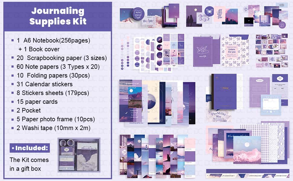 Buransh-348pcs-Journal-Supplies-Kit-Vintage-Scrapbook-for-Art-Journaling-Bullet-