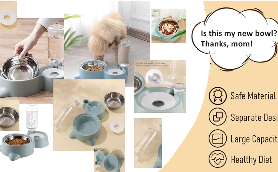 CREDLY2in1BowlWaterandFoodCatFeederwithDetachableStainlessSteelBowlandAutomaticW