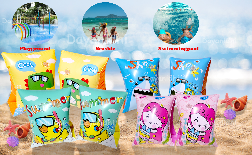 DAYANIDHI-Childrens-Swimming-Armbands-PVC-Swim-Ring-Raor-Dino-Patterns-Arm-Float