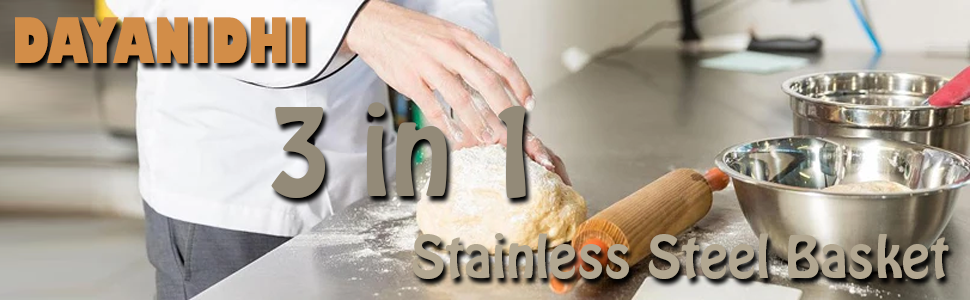 DAYANIDHI3in1StainlessSteelVegetableDrainerStrainerCutterKitchenBasinBowlSetChee