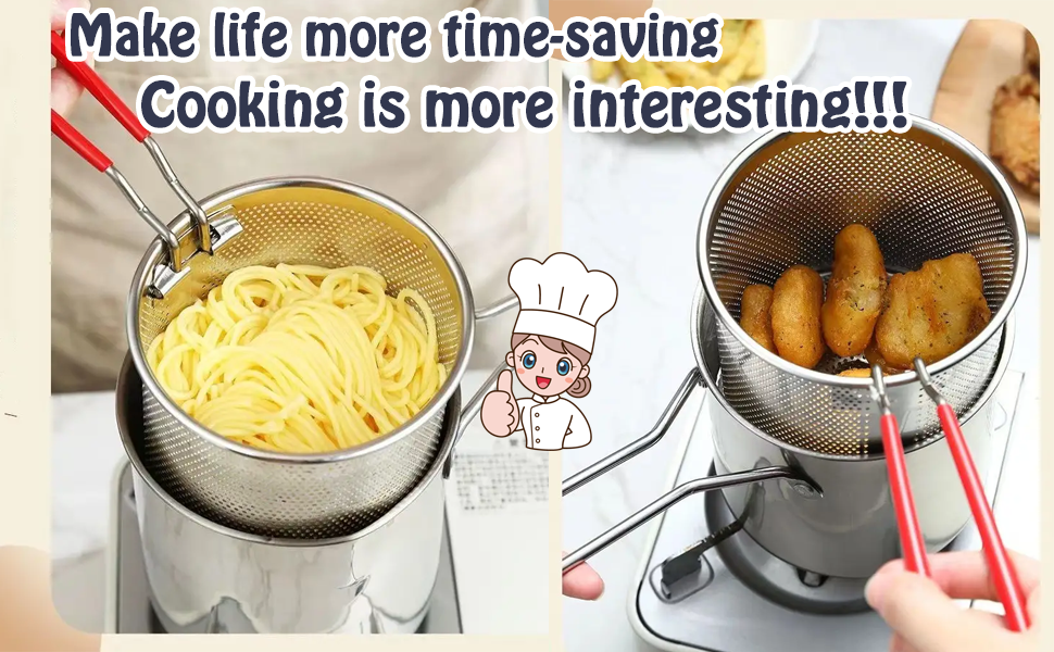 DAYANIDHISmallDeepFryingPotWithStrainerBasket1200mlStainlessSteelPanWithLongHand