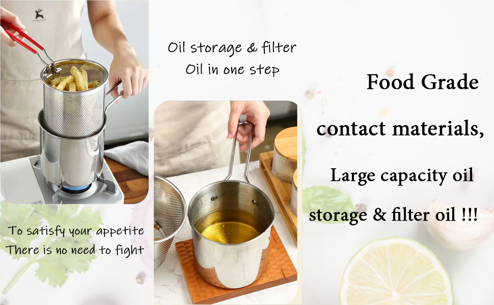 DAYANIDHISmallDeepFryingPotWithStrainerBasket1200mlStainlessSteelPanWithLongHand