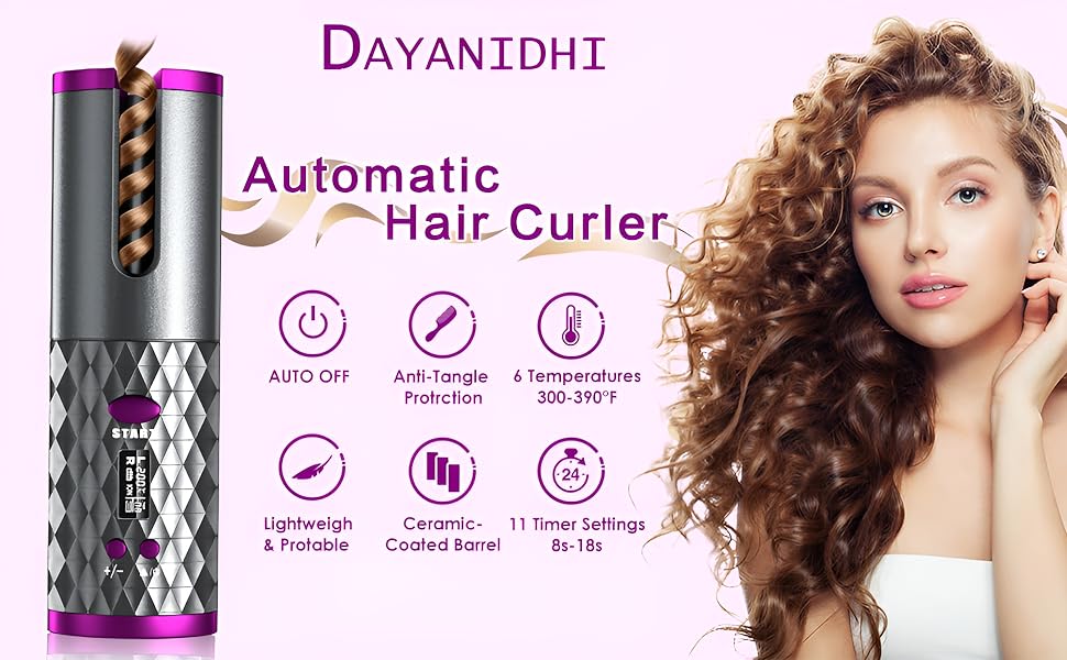 DAYANIDHIUsbRechargeableAutomaticWirelessElectricHairCurlerLRRotatingCurlerCordl