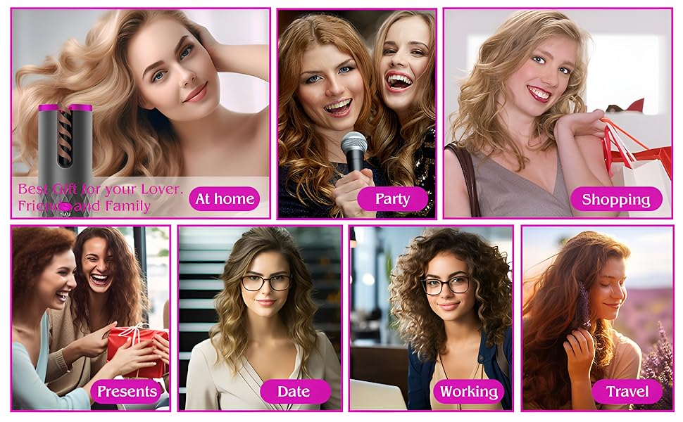 DAYANIDHIUsbRechargeableAutomaticWirelessElectricHairCurlerLRRotatingCurlerCordl