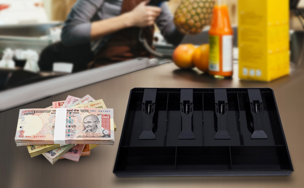 DivinextABSCashTray4CashBillsand3CoinCompartmentCashDrawerSafeBoxBlack-Div-CASH-