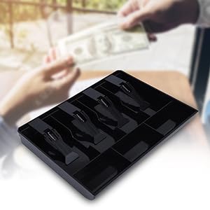 DivinextABSCashTray4CashBillsand3CoinCompartmentCashDrawerSafeBoxBlack-Div-CASH-