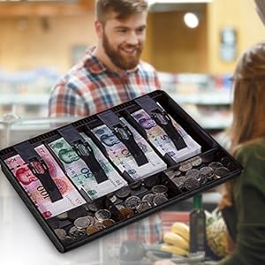 DivinextABSCashTray4CashBillsand3CoinCompartmentCashDrawerSafeBoxBlack-Div-CASH-