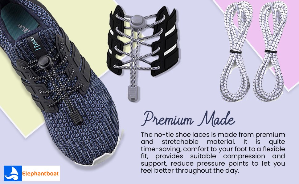 ELEPHANTBOAT-No-Tie-Shoelaces-Elastic-Lock-Shoe-Laces-For-Adult-Sneakers-Fits-Hi