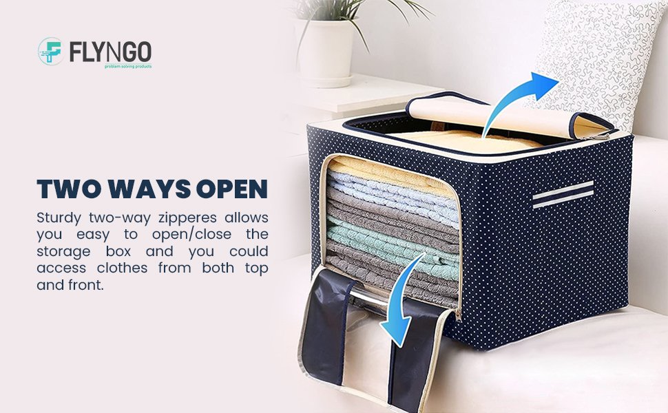 FLYNGO-Foldable-Steel-Frame-Clothes-Organizer-Storage-Box-for-Wardrobe-Saree-Shi