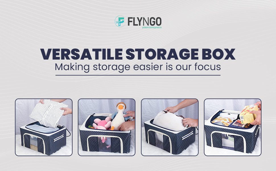 FLYNGO-Foldable-Steel-Frame-Clothes-Organizer-Storage-Box-for-Wardrobe-Saree-Shi