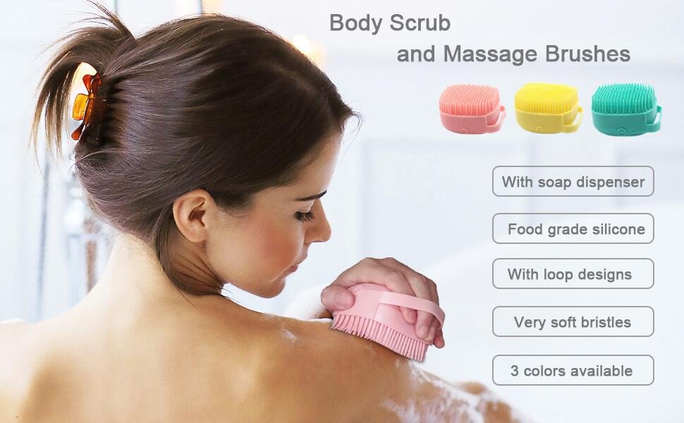 HUDACRUSHBlueBodyScrubberwithSoapDispenserBathBrushBodybrushforBathingSoftBodyEx