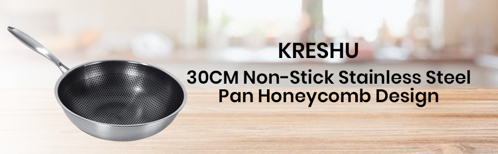 KRESHU-30CM-Non-Stick-Stainless-Steel-Pan-Honeycomb-Design-PFOA-Free-Dishwasher-