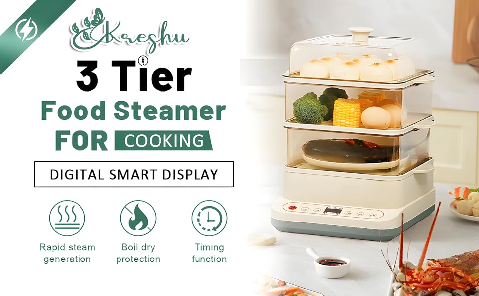 KRESHU24LElectricMultifunctionalSteamerThreeLayerHighCapcitywithAppointmentTimer
