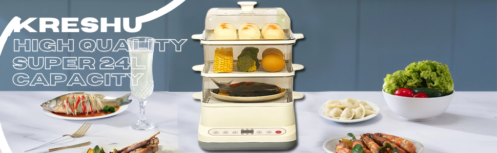 KRESHU24LElectricMultifunctionalSteamerThreeLayerHighCapcitywithAppointmentTimer